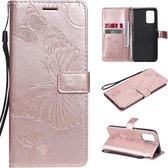 Voor OPPO A74 4G / F19 4G Geperst afdrukken Vlinderpatroon Horizontale flip PU lederen tas met houder & kaartsleuven & portemonnee & lanyard (roségoud)