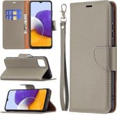 Voor Samsung Galaxy A22 5G Litchi Textuur Pure Kleur Horizontale Flip Leren Case met Houder & Kaartsleuven & Portemonnee & Lanyard (Grijs)