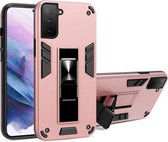 Voor Samsung Galaxy S21 FE 2 in 1 PC + TPU schokbestendige beschermhoes met onzichtbare houder (roségoud)