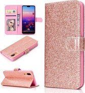 Voor Samsung Galaxy A02 (EU-versie) Glitterpoeder Horizontale flip lederen tas met kaartsleuven en houder & fotolijst en portemonnee (roségoud)