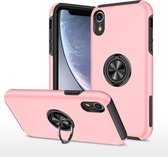 PC + TPU schokbestendige magnetische beschermhoes met onzichtbare ringhouder voor iPhone XR (roségoud)