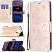 Voor Nokia G20 Embossing Twee Vlinders Patroon Horizontale Flip PU Lederen Case met Houder & Kaartsleuf & Portemonnee & Lanyard (Rose Goud)