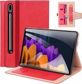 Voor Samsung Galaxy Tab S7 + / T970 Business Retro PU horizontale lederen flip-hoes met houder & kaartsleuven en draagriem (rood)