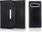 Voor Samsung Galaxy S10 Litchi Textuur Horizontale Flip Gesp Afneembare Magnetische PU Lederen Case met Kaartsleuven & Portemonnee & Fotolijst (Zwart)