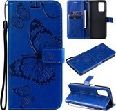 Voor OPPO Realme V13 Geperst afdrukken Vlinderpatroon Horizontale flip PU lederen tas met houder & kaartsleuven & portemonnee & lanyard (blauw)