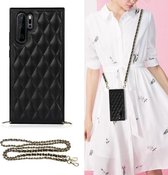 Voor Huawei P30 Pro Elegant Rhombic Pattern Microfiber Leather + TPU Shockproof Case met Crossbody Strap Chain (Zwart)