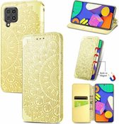 Voor Samsung Galaxy F62 Blooming Mandala Reliëfpatroon Magnetische Horizontale Flip Leren Case met Houder & Kaartsleuven & Portemonnee (Geel)