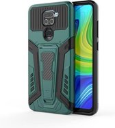 Voor Xiaomi Redmi Note 9 War Chariot Series Armor All-inclusive schokbestendige pc + TPU beschermhoes met onzichtbare houder (groen)