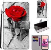 Voor Xiaomi Redmi Note 10 4G / Note 10S Gekleurde tekening Cross Texture Horizontale Flip PU lederen tas met houder & kaartsleuven & portemonnee & lanyard (Wood Red Rose)