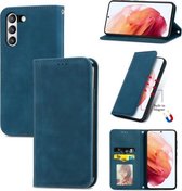 Voor Samsung Galaxy S21 FE Retro Skin Feel Business Magnetische Horizontale Flip Leren Case Met Houder & Kaartsleuven & Portemonnee & Fotolijst (Blauw)