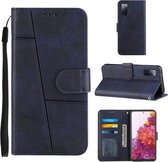 Voor Samsung Galaxy S20 FE Stiksels Kalfs Textuur Gesp Horizontale Flip Leren Case met Houder & Kaartsleuven & Portemonnee & Lanyard (Blauw)