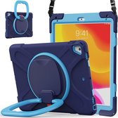 Voor iPad 9,7 inch (2018/2017) siliconen + pc-beschermhoes met houder en schouderriem (marineblauw + blauw)