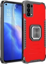 Voor OPPO Reno 5 Fierce Warrior Series Armor All-inclusive schokbestendig aluminium + TPU beschermhoes met ringhouder (rood)