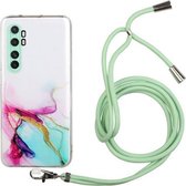 Voor Xiaomi Mi Note 10 Lite hol marmerpatroon TPU schokbestendig beschermhoes met nekriempje (groen)