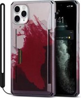 Waterverf geschilderd pantser Schokbestendig pc-hardcase met kaartsleuf voor iPhone 11 Pro Max (donkerrood)