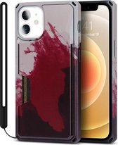 Waterverf geschilderd pantser Schokbestendig pc-hardcase met kaartsleuf voor iPhone 12/12 Pro (donkerrood)