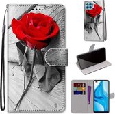 Voor OPPO F17 Pro / A93 4G / Reno4 Lite / Reno4 F Gekleurde tekening Cross Texture Horizontale Flip PU lederen tas met houder & kaartsleuven & portemonnee & lanyard (Wood Red Rose)