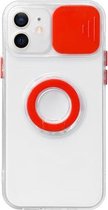 Sliding Camera Cover Design TPU beschermhoes met ringhouder voor iPhone 11 Pro (rood)