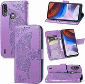 Voor Motorola Moto E7 Power Butterfly Love Flower Reliëf Horizontale Flip Leren Case met Beugel & Kaartsleuf & Portemonnee & Lanyard (Lichtpaars)