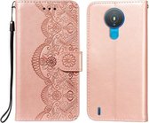 Voor Nokia 1.4 Flower Vine Embossing Pattern Horizontale Flip Leather Case met Card Slot & Holder & Wallet & Lanyard (Rose Gold)