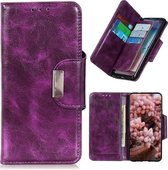 Voor Samsung Galaxy S21 FE Crazy Horse textuur magnetische gesp horizontale flip lederen tas met houder & 6-kaartsleuven & portemonnee (paars)