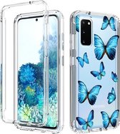 Voor Samsung Galaxy S20 2 in 1 hoog transparant geverfd schokbestendig pc + TPU beschermhoes (blauwe vlinder)