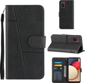 Voor Samsung Galaxy A02s (EU-versie) Stiksels Kalfsstructuur Gesp Horizontale flip lederen tas met houder & kaartsleuven & portemonnee & lanyard (zwart)
