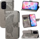Voor Xiaomi Redmi K40 / K40 Pro / K40 Pro + Butterfly Love Flowers Reliëf Horizontale Flip Leren Case met Houder & Kaartsleuven & Portemonnee & Lanyard (Grijs)