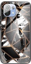 Voor Geschikt voor Xiaomi Mi 11 Lite Abstract Marble Pattern Glass beschermhoes (Rhombus Black)