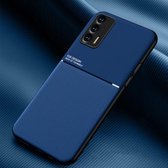 Voor OPPO Realme GT 5G Classic Tilt Strip Grain Magnetische Schokbestendige PC + TPU Case (Blauw)