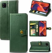 Voor OPPO F17 Effen Kleur Lederen Gesp Telefoon Case met Lanyard & Fotolijst & Kaartsleuf & Portemonnee & Stand Functie (Groen)