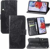 Voor LG Stylo 7 4G Vlinder Liefde Bloem Reliëf Horizontale Flip Lederen Case met Beugel / Kaartsleuf / Portemonnee / Lanyard (Zwart)