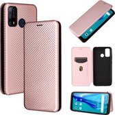 Voor Oukitel C23 Pro Koolstofvezel Textuur Magnetische Horizontale Flip TPU + PC + PU Lederen Case met Kaartsleuf (Roze)