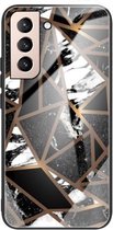 Voor Samsung Galaxy S21 5G Abstract Marble Pattern Glass beschermhoes (Rhombus Black)