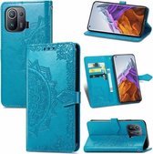 Voor Xiaomi Mi 11 Pro Mandala reliëfpatroon horizontaal flip lederen tas met houder & kaartsleuven & portemonnee & lanyard (blauw)