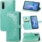 Voor Sony Xperia 1 III Mandala Embossing Patroon Horizontale Flip Leren Case met Houder & Kaartsleuven & Portemonnee & Lanyard (Groen)