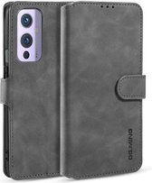Voor OnePlus 9 DG.MING Retro-oliezijde horizontaal lederen flip-hoesje met houder en kaartsleuven en portemonnee (grijs)
