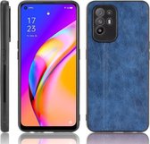 Voor OPPO A94 5G / F19 Pro + 5G Schokbestendig Naaien Koe Huidtextuur PC + PU + TPU Case (Blauw)