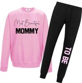 Joggingpak dames roze-Most beautiful mommy to be-roze-zwart-Maat Xl