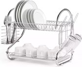 Support à vaisselle de luxe en métal avec égouttoir - Support de séchage pour égouttoir à vaisselle - Support pour lave-vaisselle avec panier à couverts et support en verre - Acier inoxydable - 2 étages - Chrome