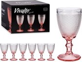 Wijnglazen Vintage - Wijnglas Retro met korte voet - Roze - Set van 6