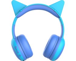 Kinderkoptelefoon draadloos met Bluetooth- Opvouwbaar- Incl. Opbergzakje & kattenoortjes Blauw