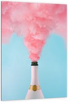 Dibond - Roze Wolken uit Champagnefles - 100x150cm Foto op Aluminium (Met Ophangsysteem)