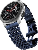 Smartwatch bandje - Geschikt voor Samsung Galaxy Watch 3 45mm, Gear S3, Huawei Watch GT 2 46mm, Garmin Vivoactive 4, 22mm horlogebandje - RVS metaal - Fungus - Vijf Schakel - Blauw