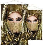 Mooie vrouw met gouden hoofddoek,  - Foto op Textielposter - 40 x 60 cm