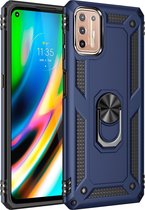 Ring KickStand Back Cover - Motorola Moto G9 Plus Hoesje - Blauw