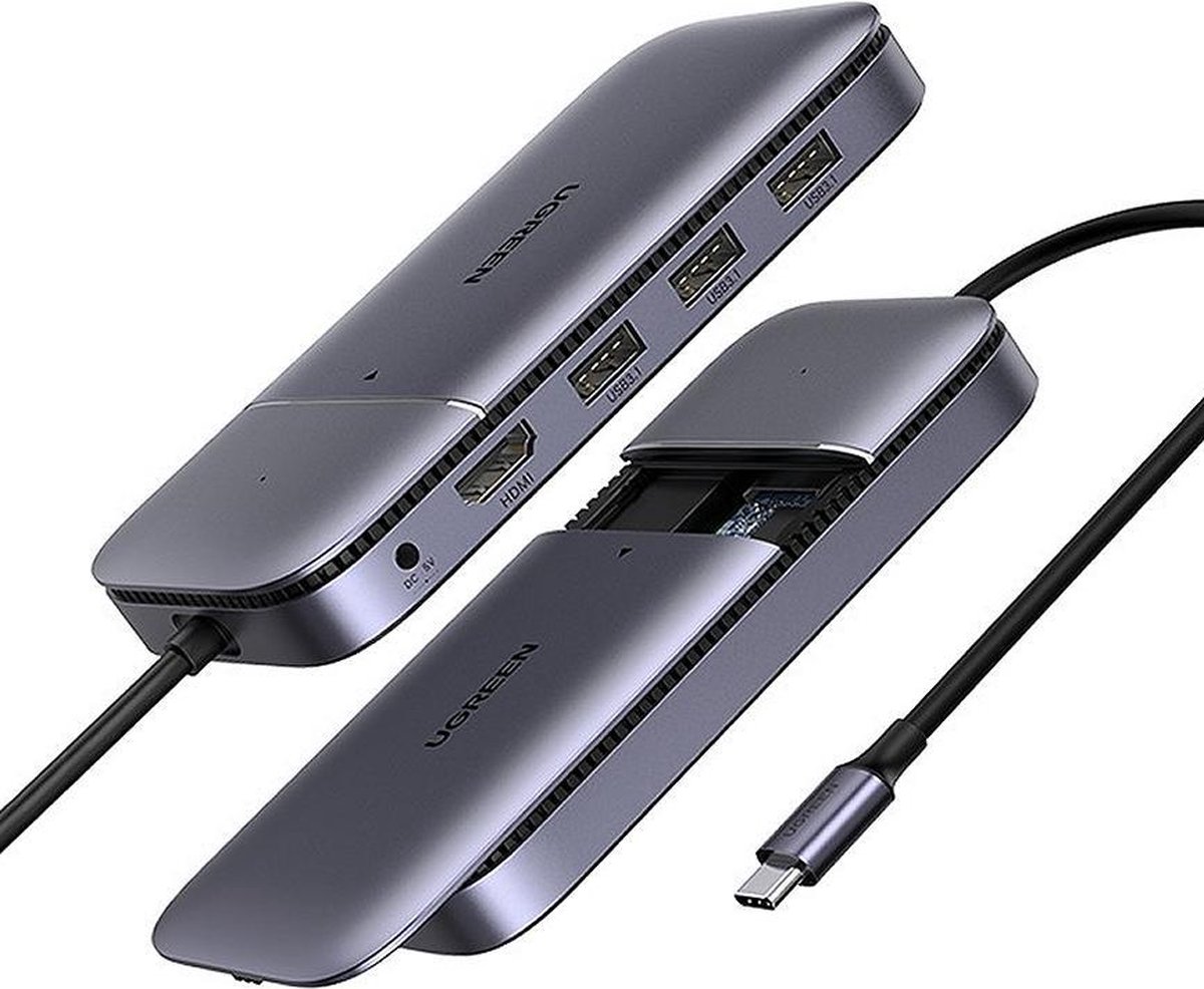 UGREEN - Pro SSD m2 en USB hub voor Macbook Pro / Air en Windows 10 - USB C naar 3x tweede generatie USB 3.1 met HDMI video aansluiting, directe Laptop USB C lader PD charger, en SATA SSD M2 docking