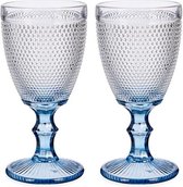 Wijnglazen Vintage - Wijnglas Retro met korte voet - Blauw - Set van 2