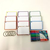 Leitner Flashcards - Colour Pack 500 A7 Flashcards met Stabilo SENSOR 189 etui 8 stuks - 10 pakjes A7 flashcards in 10 kleuren - Perforatie en 5 klikringen - 100% FSC Karton & 100% Gemaakt in