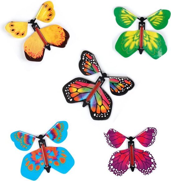Verrassingsvlinder opwindbaar - wenskaartvlinder - superleuke toevoeging aan een wenskaart, felicitatiekaart of cadeau - opwindbaar - herbruikbaar - prachtige kleuren en designs - set van 9 verschillende vlinders